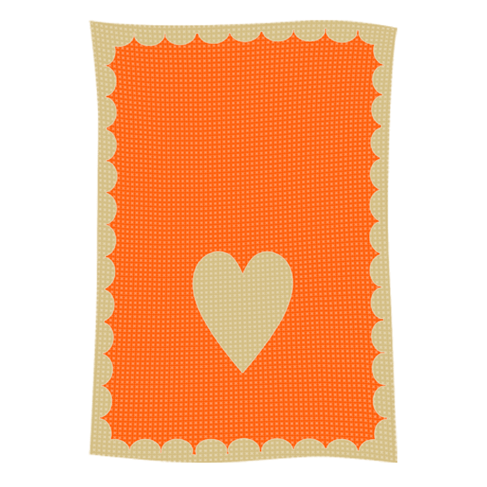 Orange card with beige heart and scalloped border