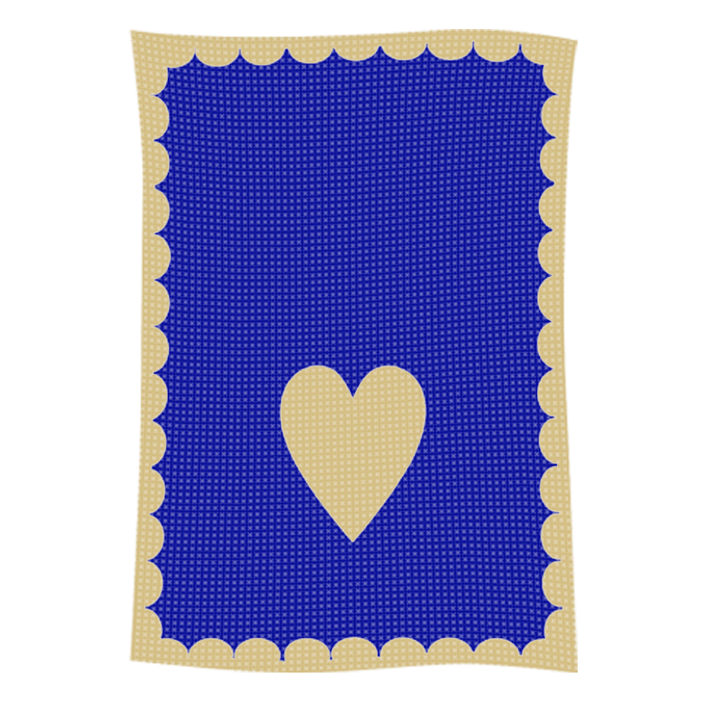 Blue rectangle with beige heart and scalloped border
