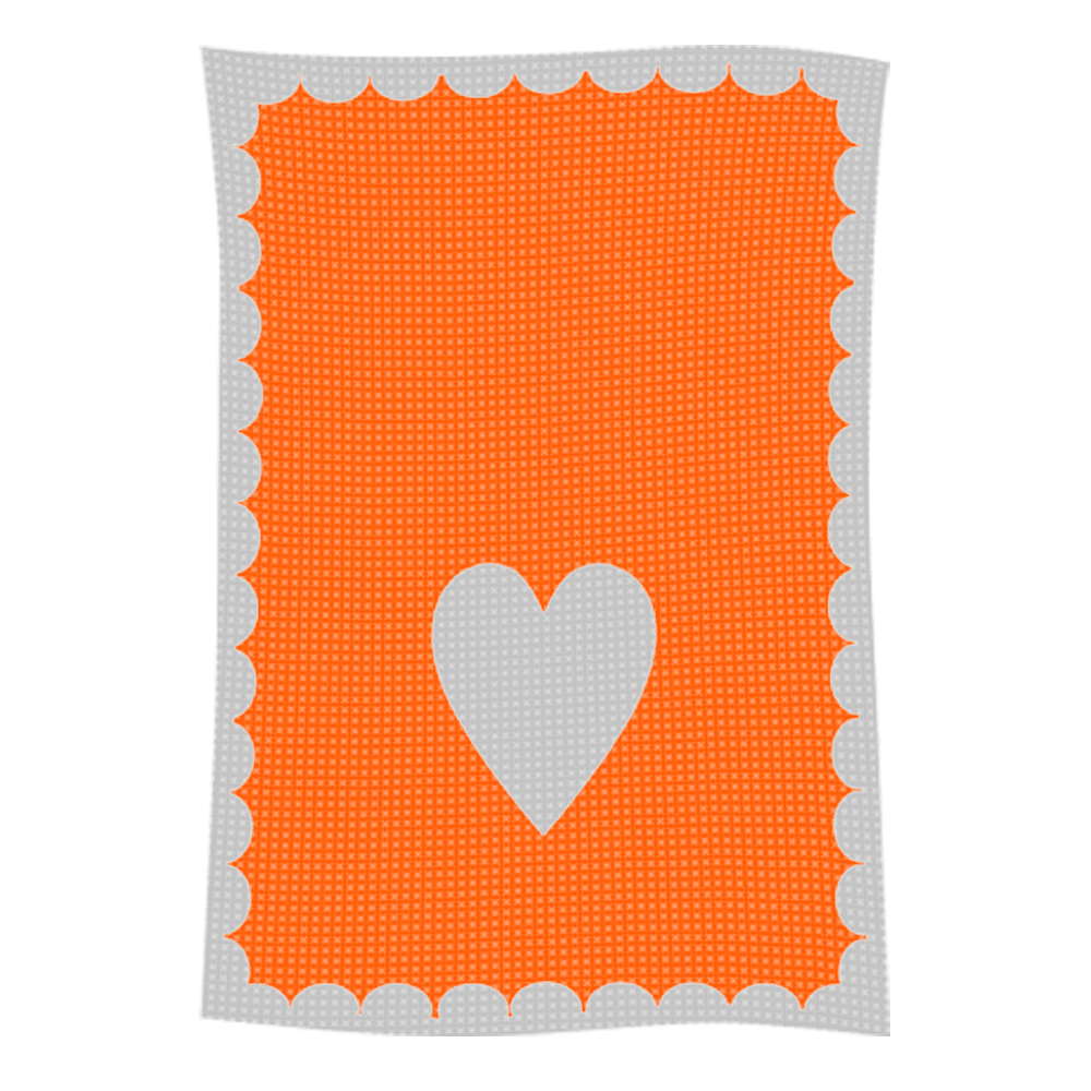Orange card with white heart and scalloped border