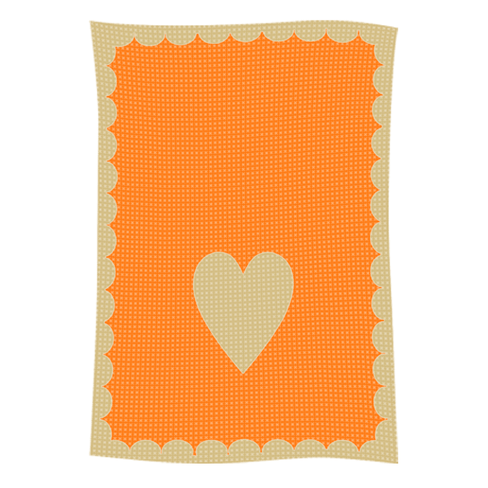 Beige heart on orange rectangle with scalloped border