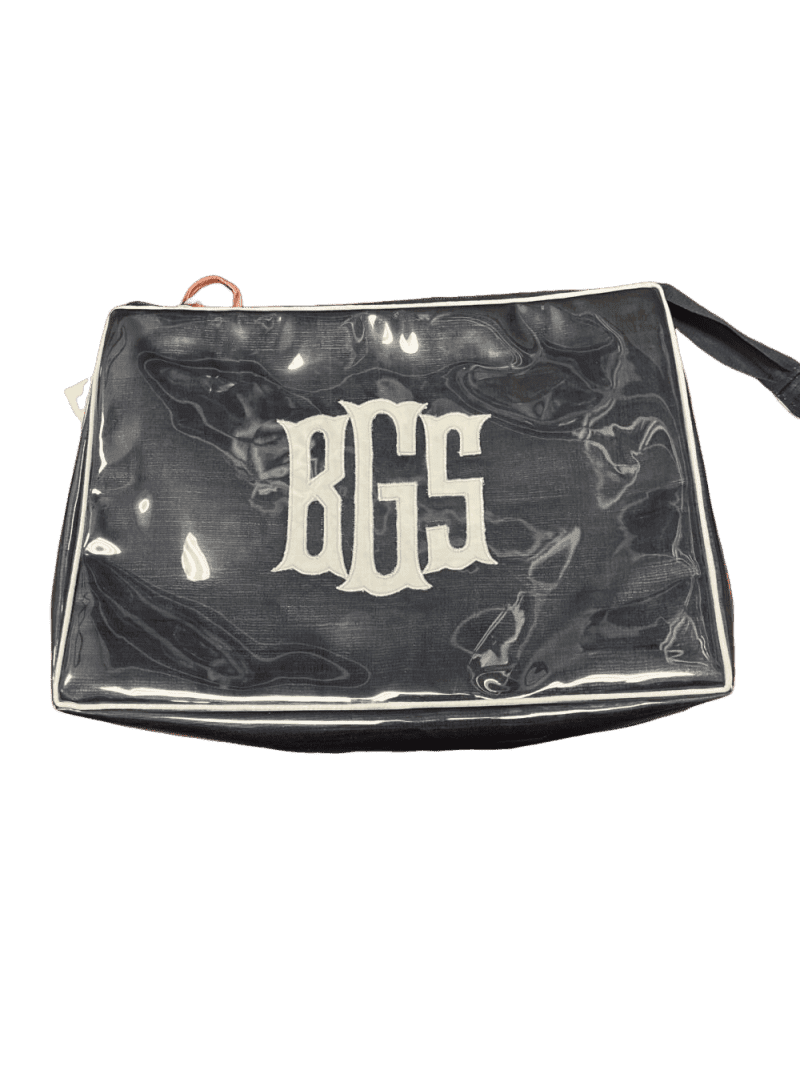 Clear vinyl tote bag with BGS monogram